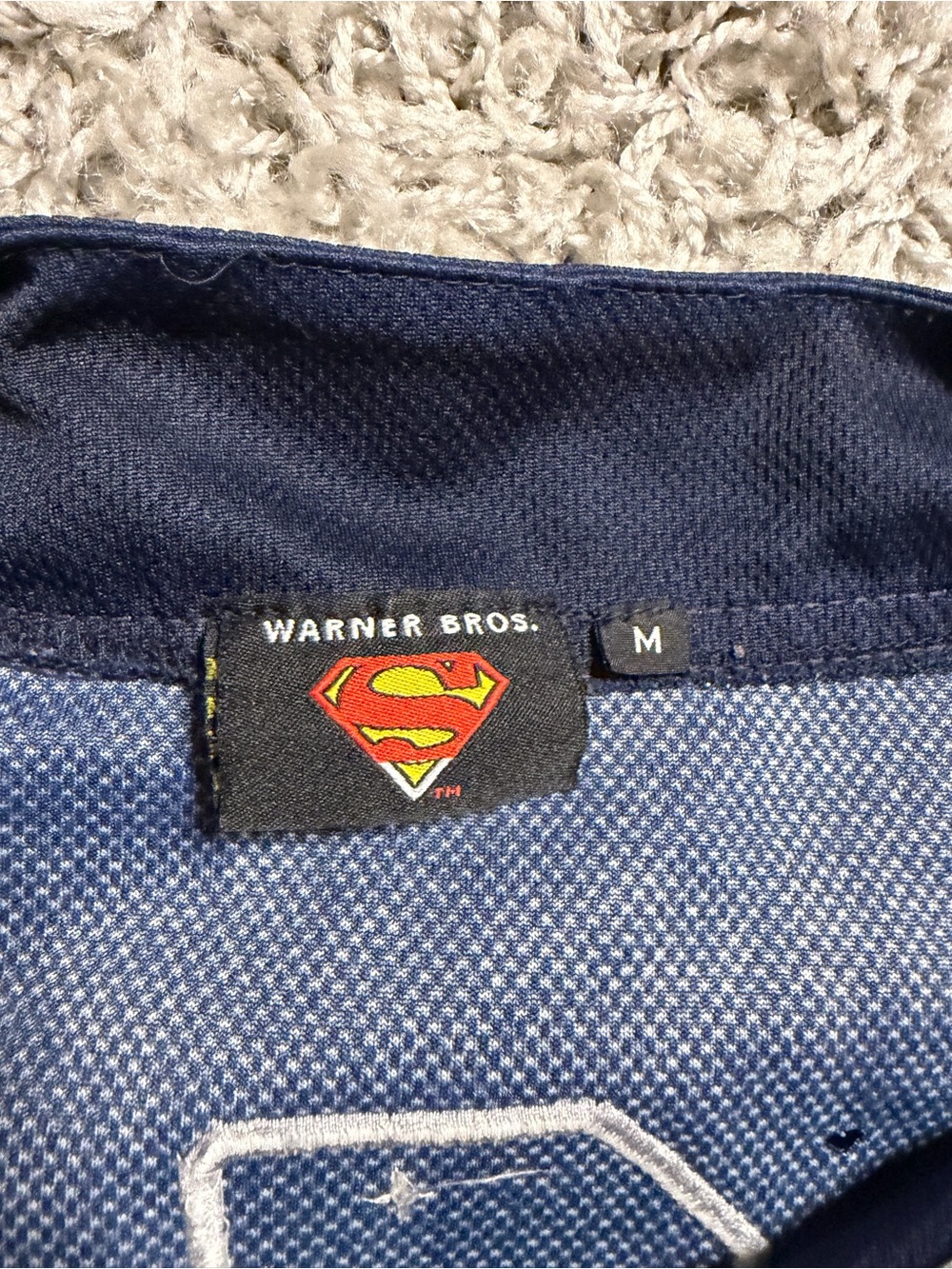 Superman Navy Blue Baseball Jersey Top - Picture 3 of 5